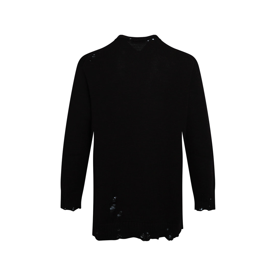 Distressed Round Neck Knit Top