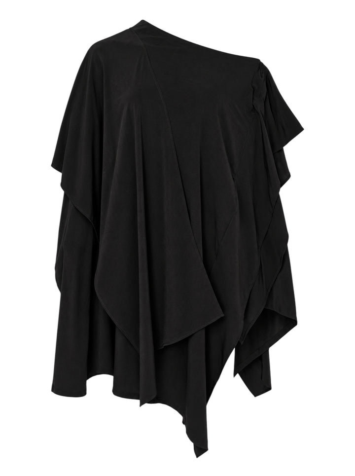 Yohji Yamamoto black asymmetric draped skirt with layered flowing panels and handkerchief hem