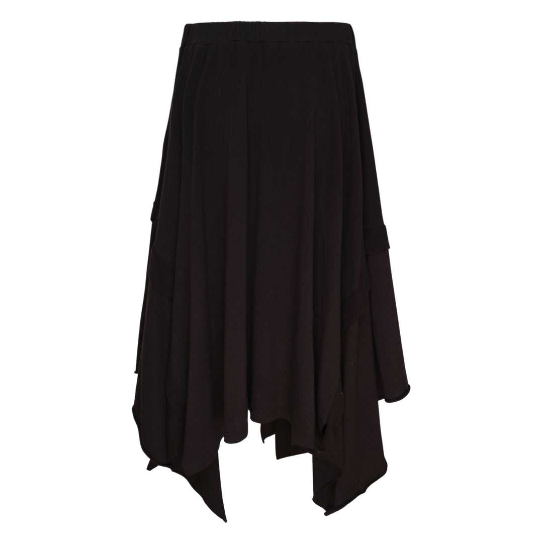 Yohji Yamamoto black draped midi skirt with asymmetric handkerchief hem and multiple pointed fabric panels, shown on white background - view 2