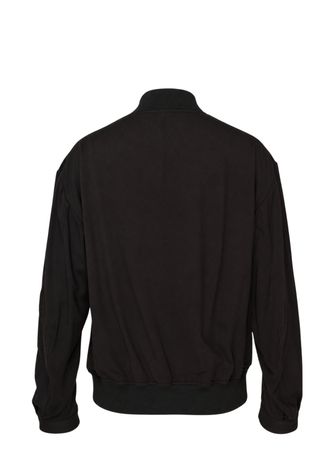 Y's black bomber blouson with ribbed collar, double-zip front, slanted pockets and sleeve zip pocket, shown from the front - view 2
