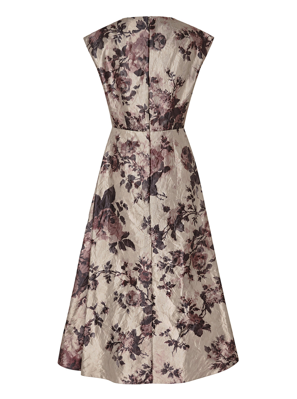 Erdem textured satin midi dress with a muted rose print, draped neckline, cap sleeves and cascading side drape - view 2