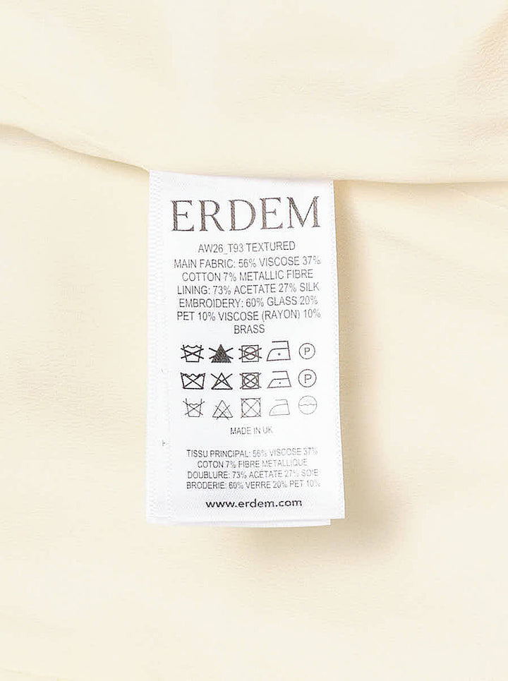 Erdem cream satin sleeveless top with floral crystal embellishment and long black satin ribbon straps at the shoulders - view 3
