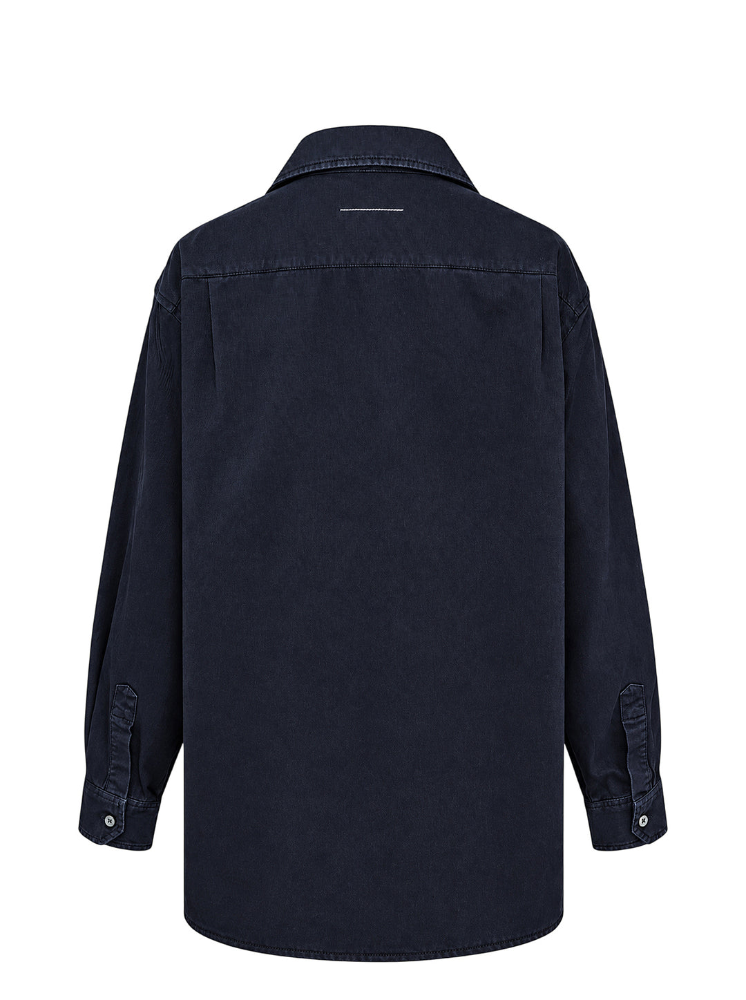 MM6 Maison Margiela overdyed long sleeve shirt in faded navy with button front, pointed collar and two oversized chest pockets - view 2