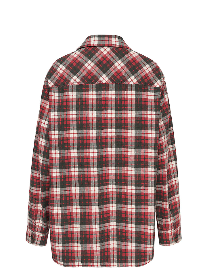 MM6 Maison Margiela oversized long sleeve shirt in red, black and cream check print with chest pocket and button-through front - view 2