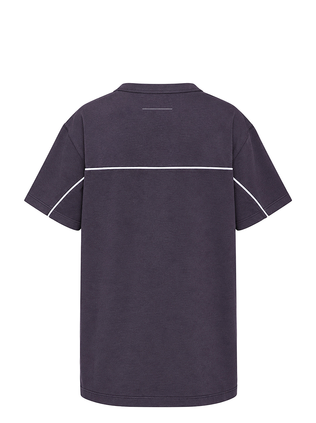 MM6 Maison Margiela washed charcoal cotton jersey T-shirt with white 'Ready when Worn Established in 1997' graphic print and contrast piping - view 2