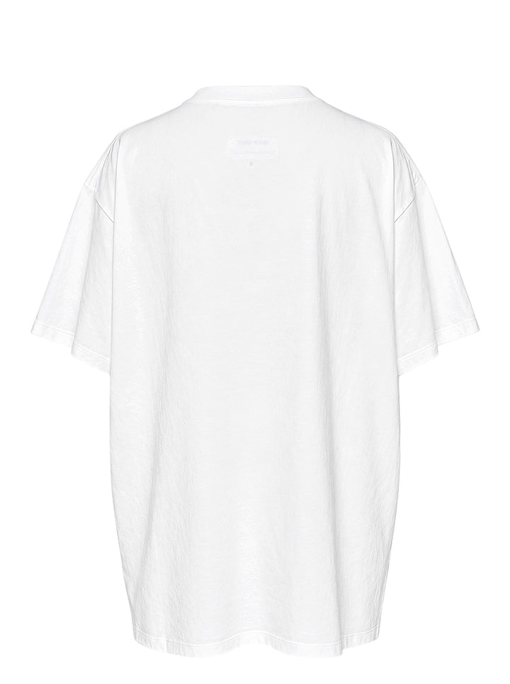 White oversized MM6 Maison Margiela cotton jersey T-shirt with a tonal arched 'Margiela 6 Est 1997' print on the chest - view 2