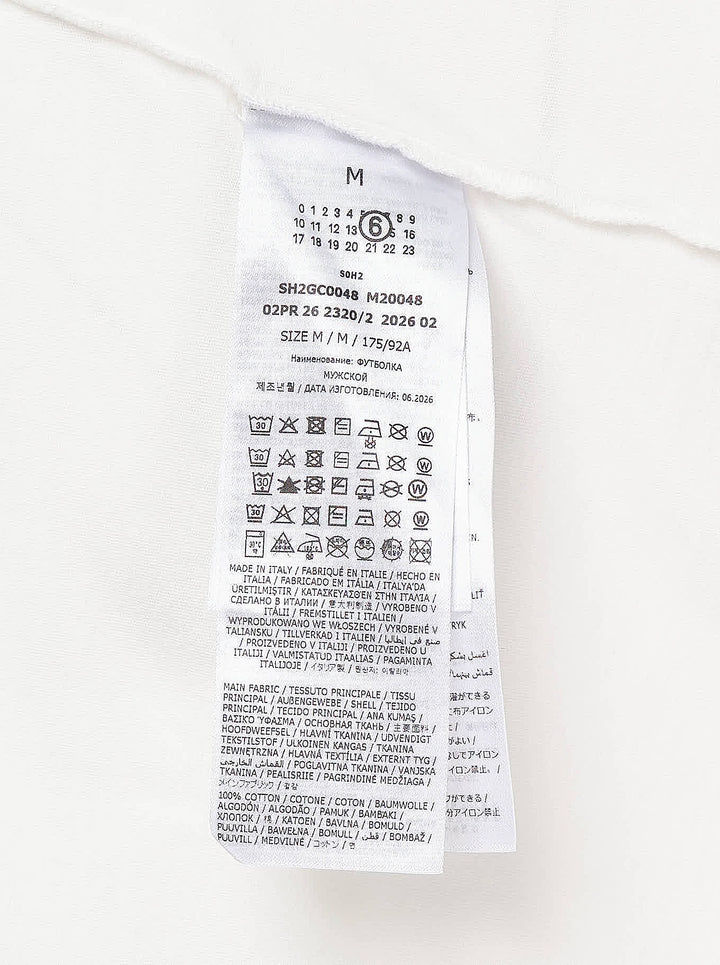 White oversized MM6 Maison Margiela cotton jersey T-shirt with a tonal arched 'Margiela 6 Est 1997' print on the chest - view 3