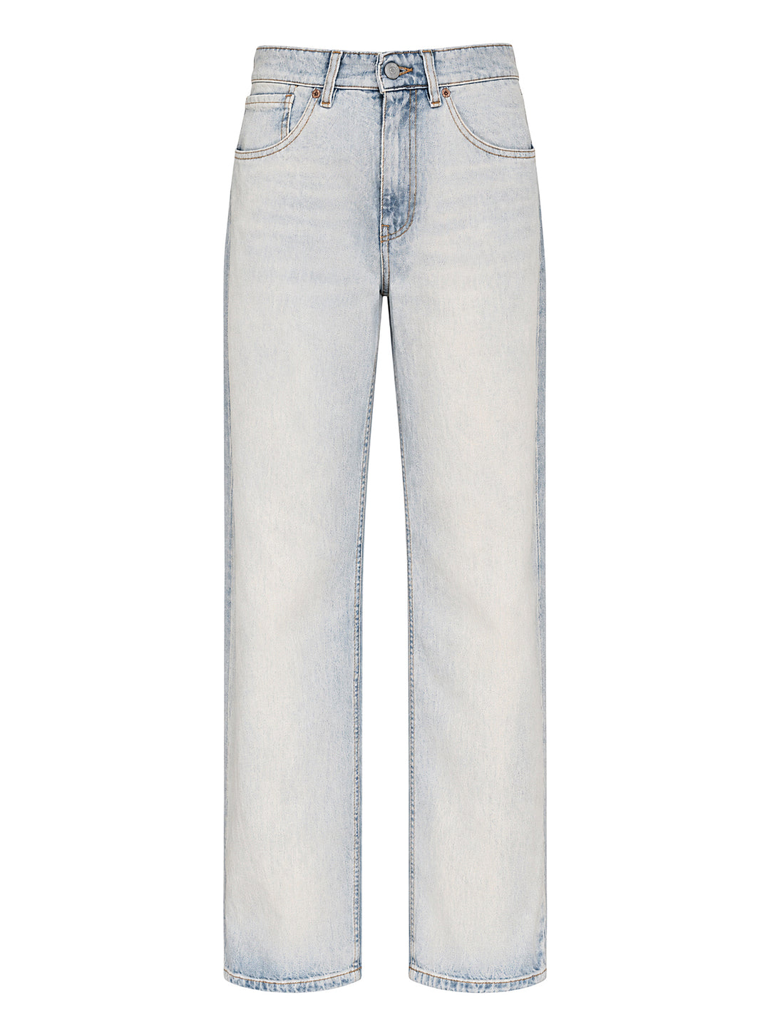 MM6 Maison Margiela high-rise straight-leg jeans in light bleached blue denim with five-pocket styling and contrast topstitching