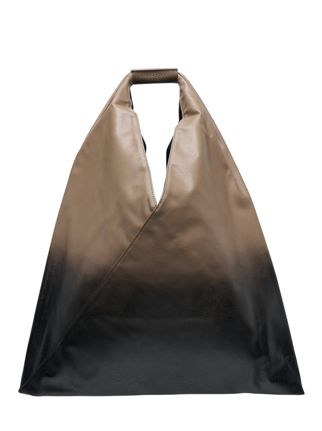 MM6 Maison Margiela Classic Japanese shoulder bag in taupe-to-black ombré faux leather with embossed numeric logo tab on the handles