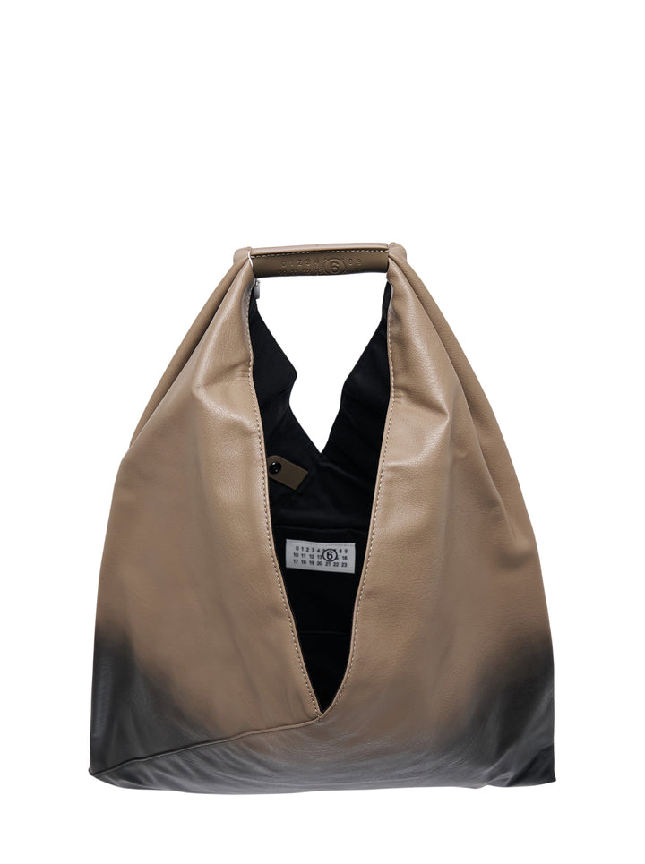 MM6 Maison Margiela Classic Japanese shoulder bag in taupe-to-black ombré faux leather with embossed numeric logo tab on the handles - view 3