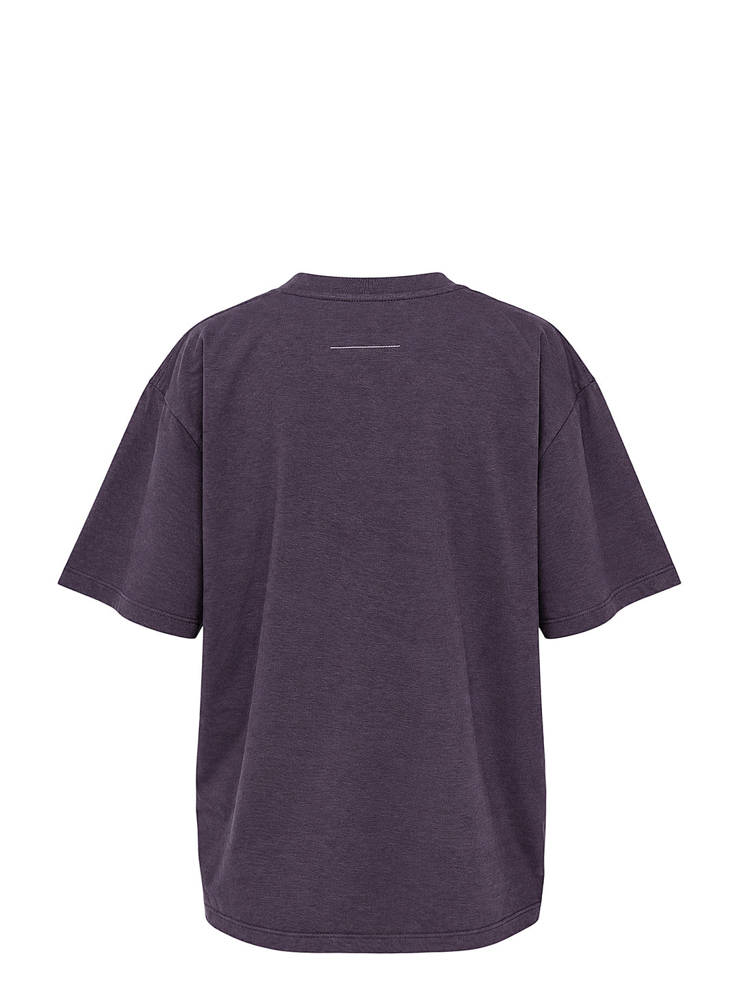 MM6 washed aubergine cotton jersey T-shirt with distressed blue Margiela 6 Est 1997 logo print on the chest - view 2