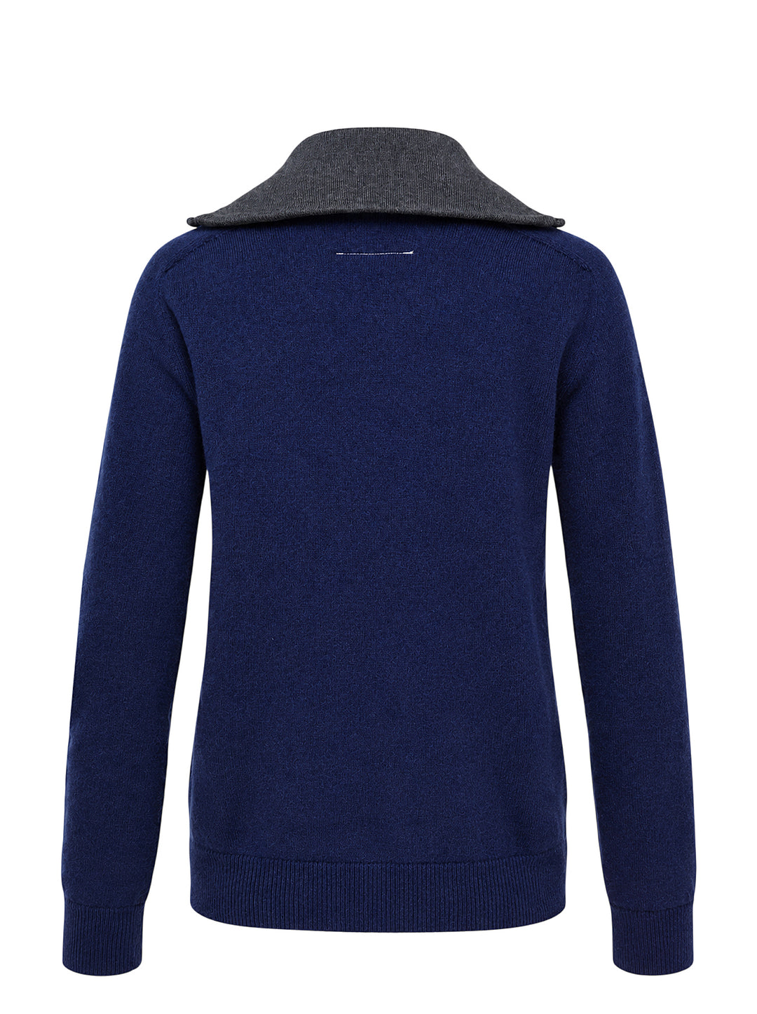 MM6 Maison Margiela navy knit pullover with V-neckline, contrast grey zip inner collar and ribbed cuffs and hem - view 2