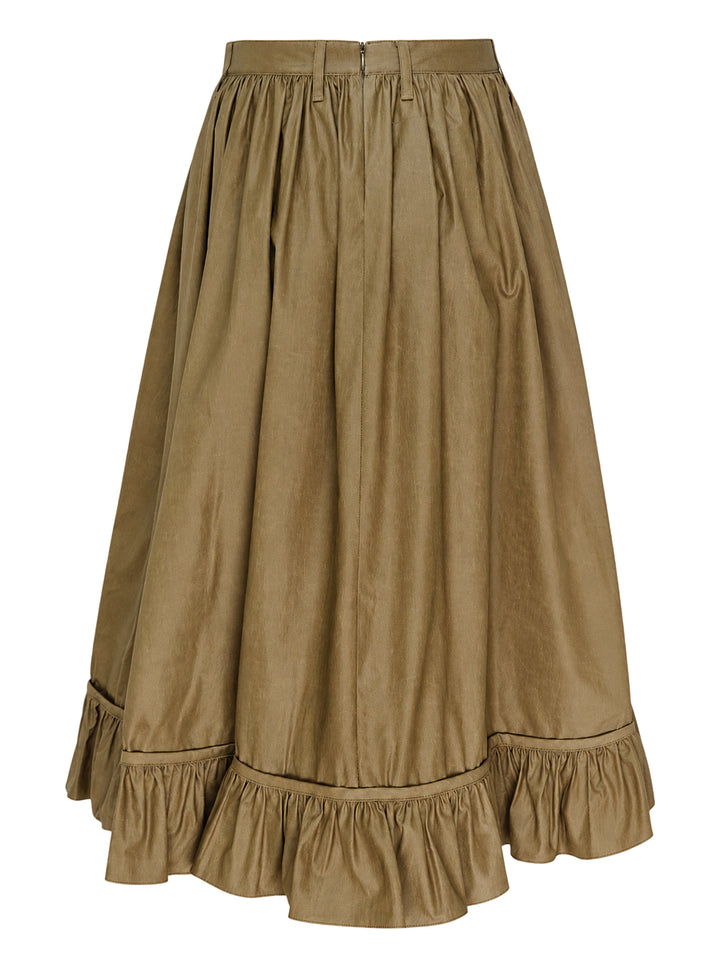 MM6 Maison Margiela coated cotton trench midi skirt with gathered waist and ruffled hem, shown from the front - view 2