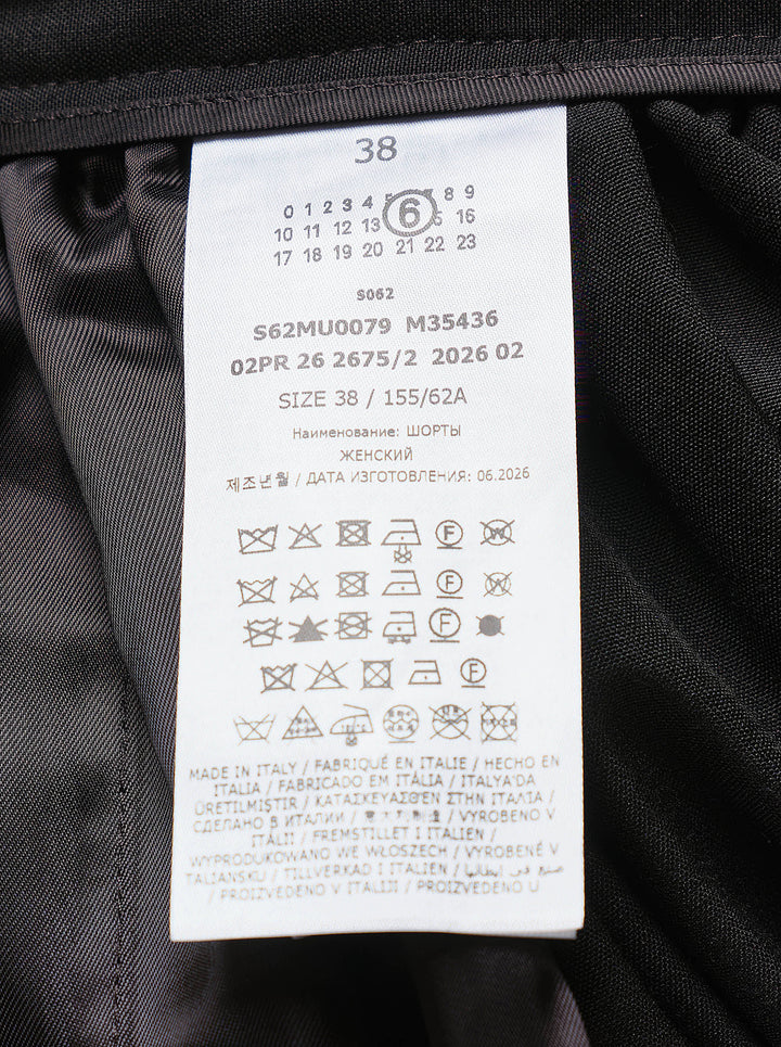 Maison Margiela black gathered midi skirt in light wool blend with button waistband, shown from the front - view 3
