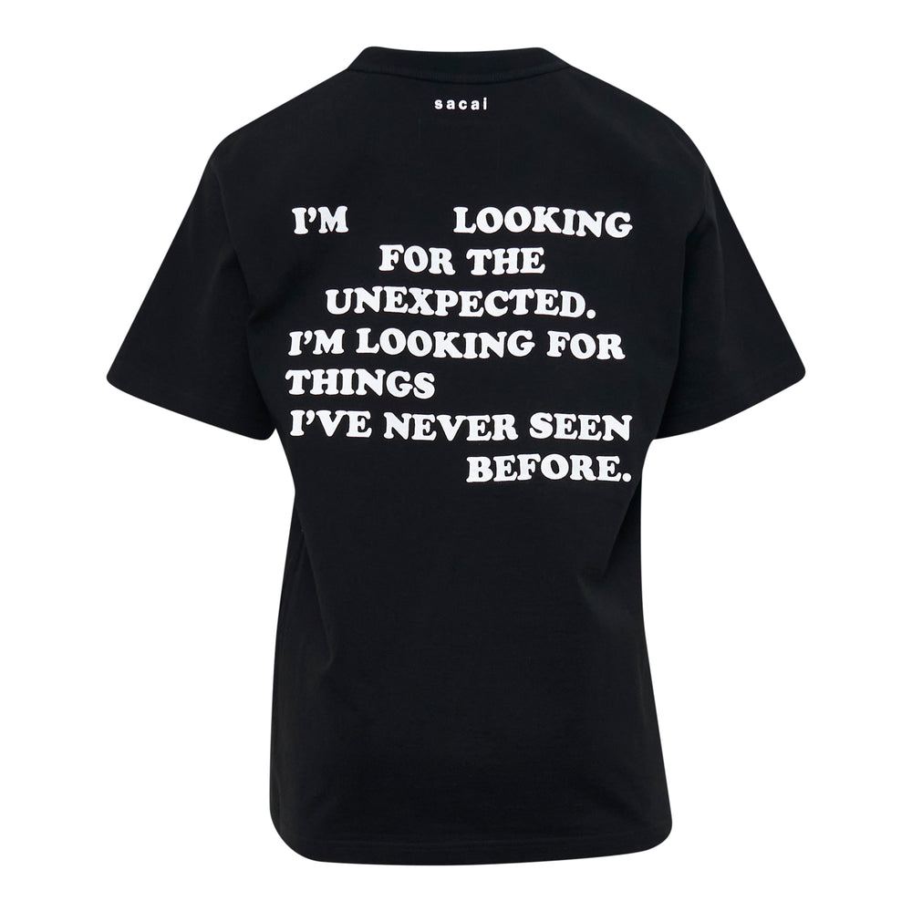 sacai black short-sleeve crew neck tee featuring a Robert Mapplethorpe black-and-white portrait graphic print on the chest - view 2