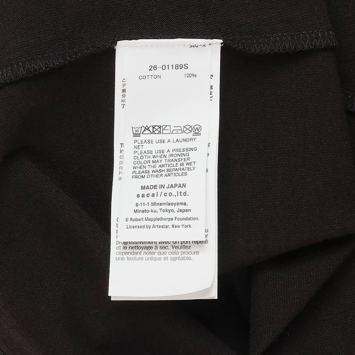 sacai Robert Mapplethorpe Graphic Tee in black, featuring a square monochrome photographic print of two tulips — one in bloom and one wilting — on the chest, with a relaxed boxy fit and crew neckline - view 3