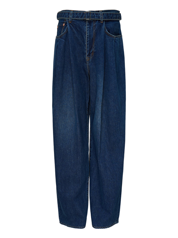 sacai Belted Wide-Leg Denim Jeans