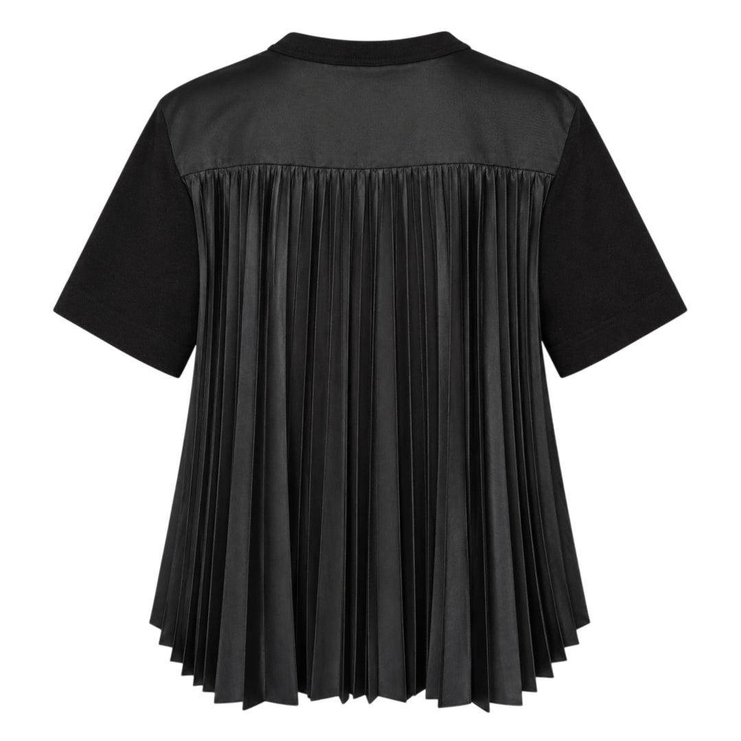 sacai Nylon Twill Cotton Jersey Tee in black, featuring snap-button chest tabs, nylon twill side panels, and a flared panelled hem - view 2