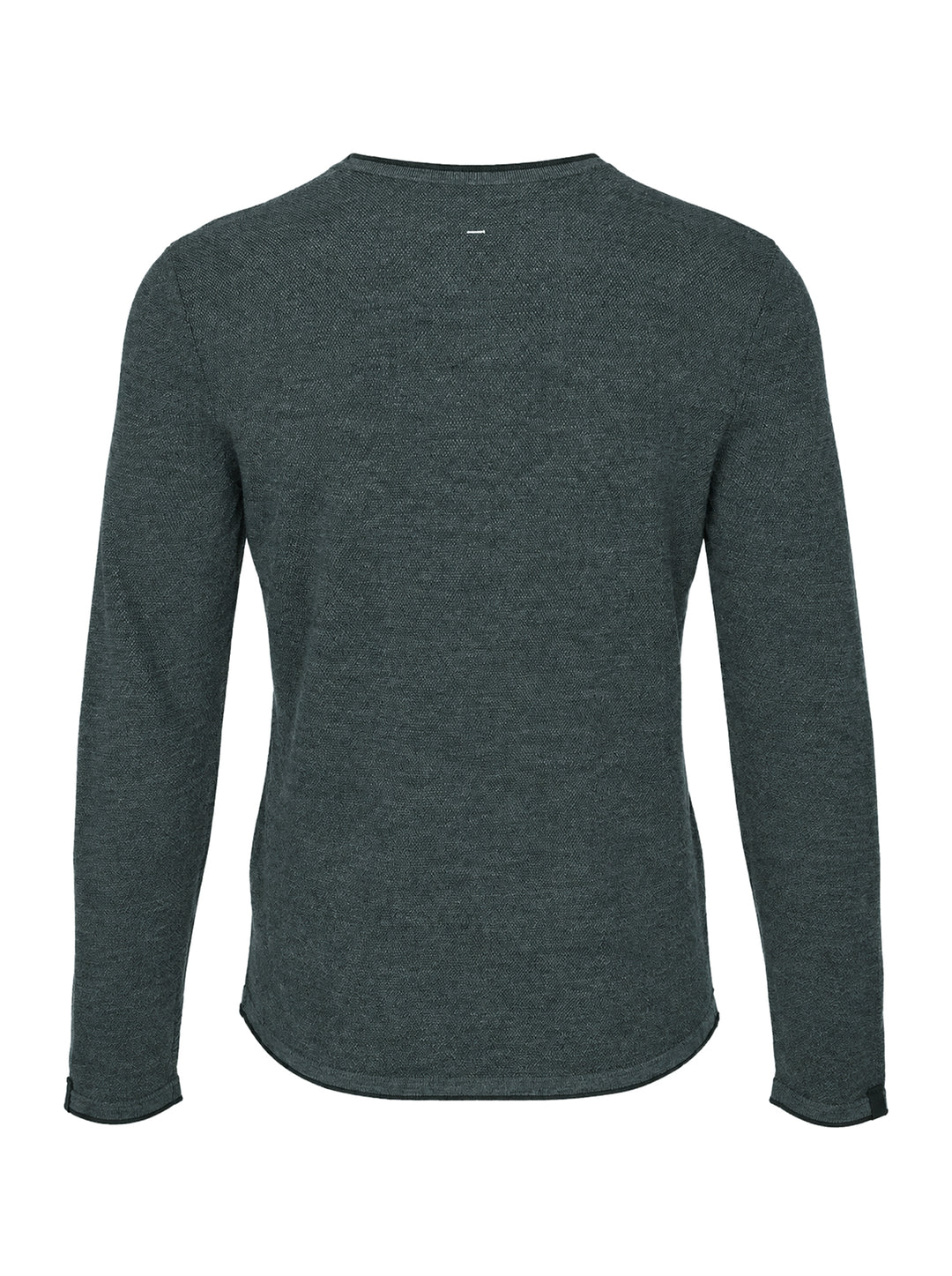 rag & bone Brooks Wool Crew Sweater in deep teal, featuring a slim fit, crew neckline, long sleeves, and raw-edge cuffs, displayed on a flat ghost mannequin - view 2