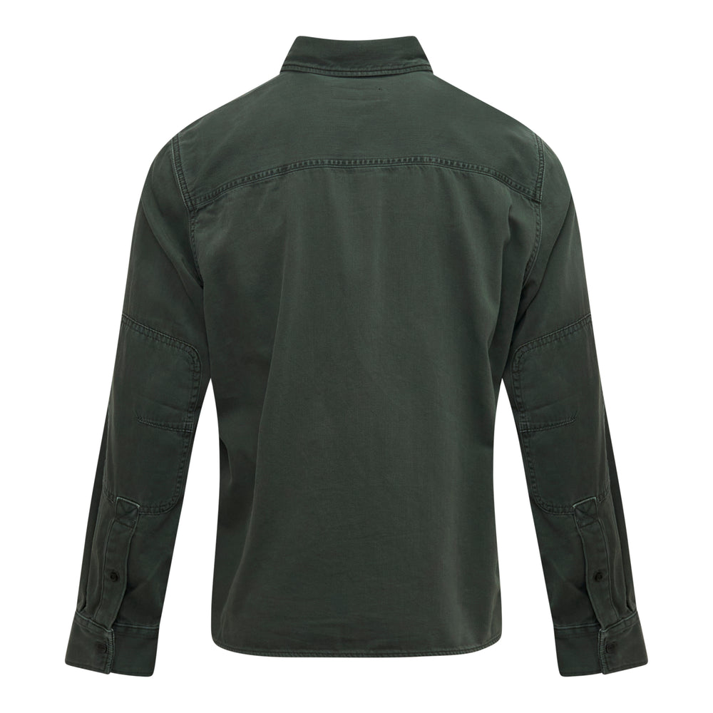 rag & bone Overdyed Denim Workwear Shirt in forest green, featuring long sleeves, dual buttoned chest pockets, and a button-front closure - view 2