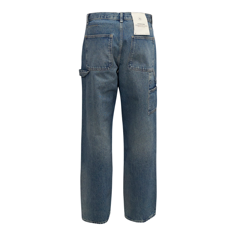 rag & bone Workwear Jeans in vintage mid-wash blue denim with double-knee panelling, carpenter utility loop, and relaxed straight-leg fit, shown flat on white background - view 2