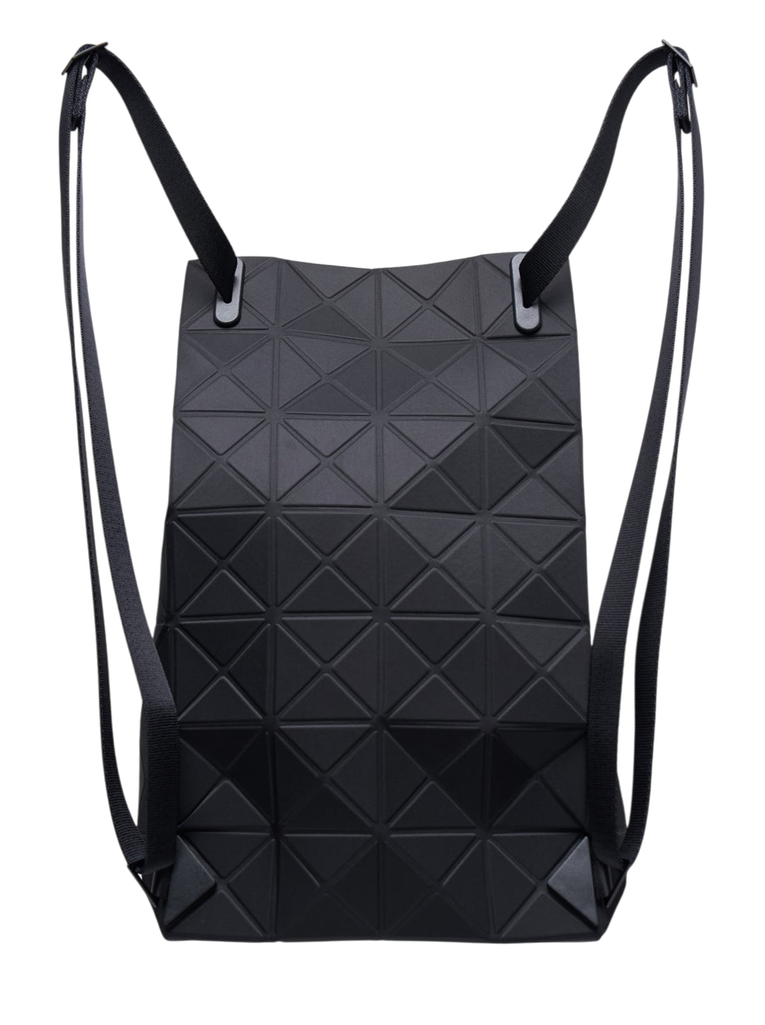 Black matte Bao Bao Issey Miyake Track Backpack with geometric triangle panels and flat woven shoulder straps - view 2
