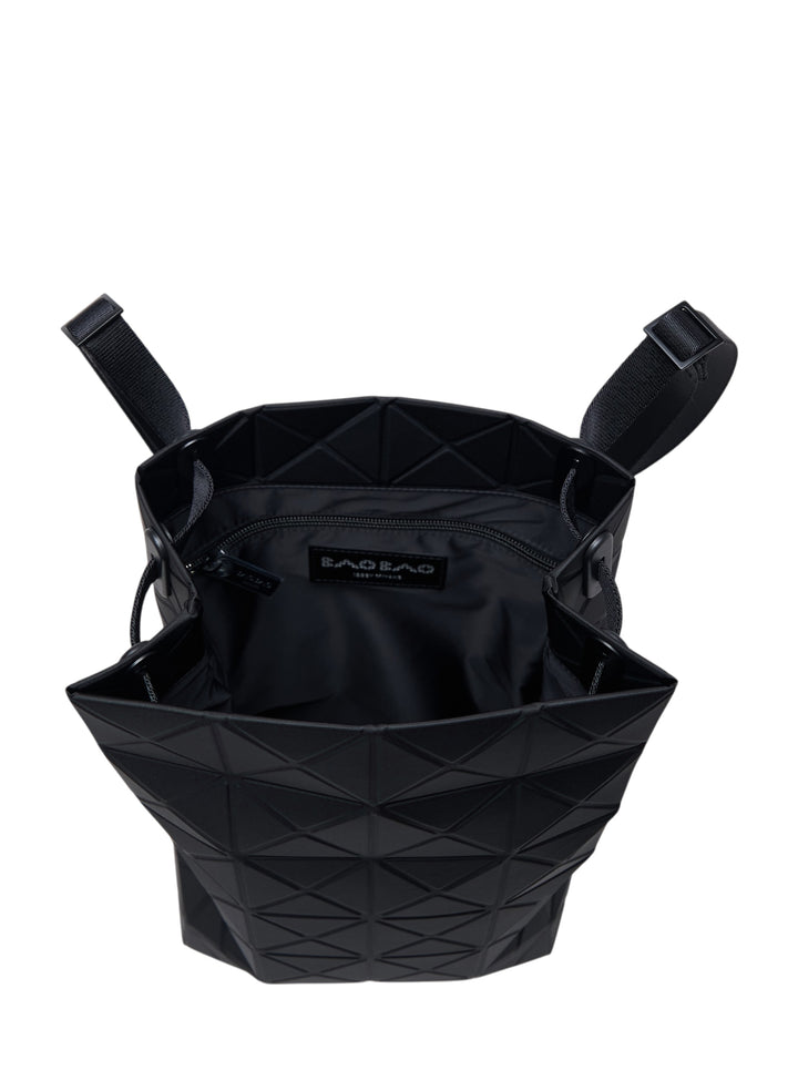 Black matte Bao Bao Issey Miyake Track Backpack with geometric triangle panels and flat woven shoulder straps - view 3