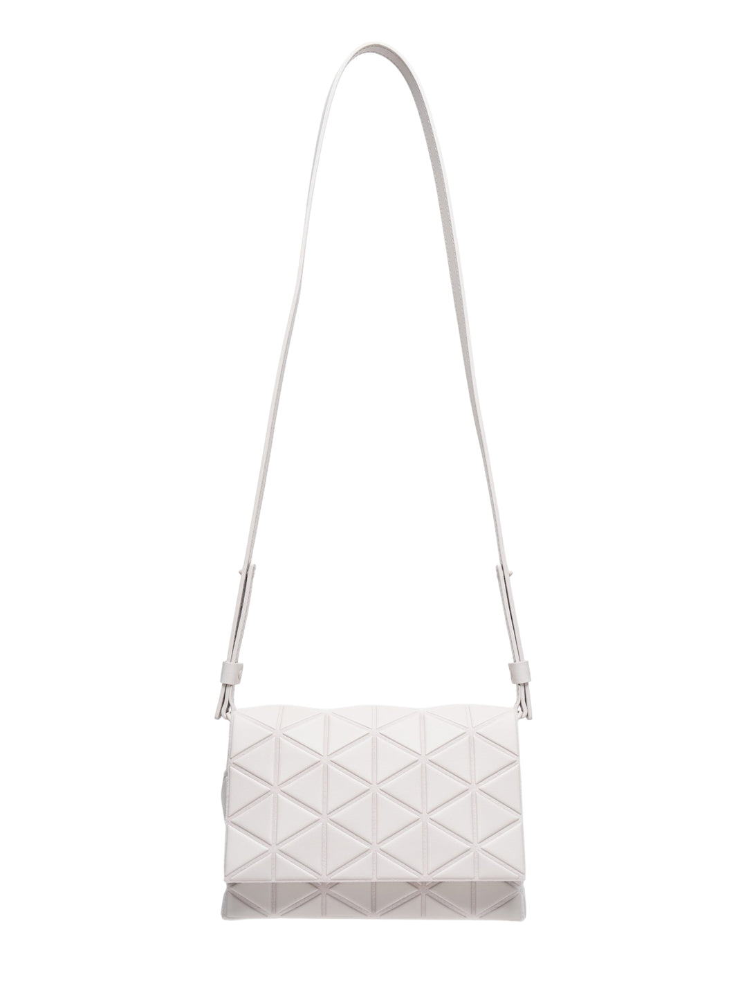 Bao Bao Issey Miyake Fossette Small Shoulder Bag in off-white with geometric triangle panel exterior and adjustable slim strap