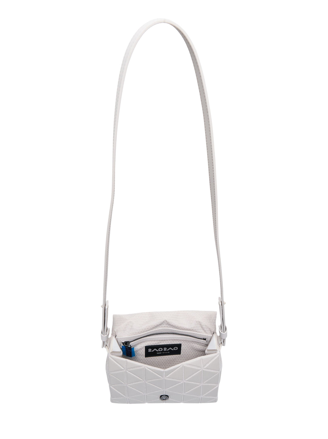 Bao Bao Issey Miyake Fossette Small Shoulder Bag in off-white with geometric triangle panel exterior and adjustable slim strap - view 3