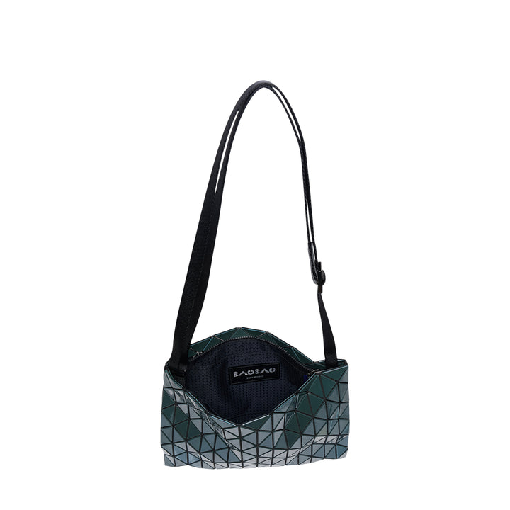 Bao Bao Issey Miyake Row Metallic Crossbody bag in beige with three-dimensional geometric PVC panels and adjustable black shoulder strap