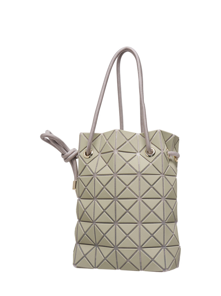 Bao Bao Issey Miyake WRING CLAY Shoulder Bag in sage green with interlocking triangular tile panels, braided rope handles, and knotted drawstring closure - view 2