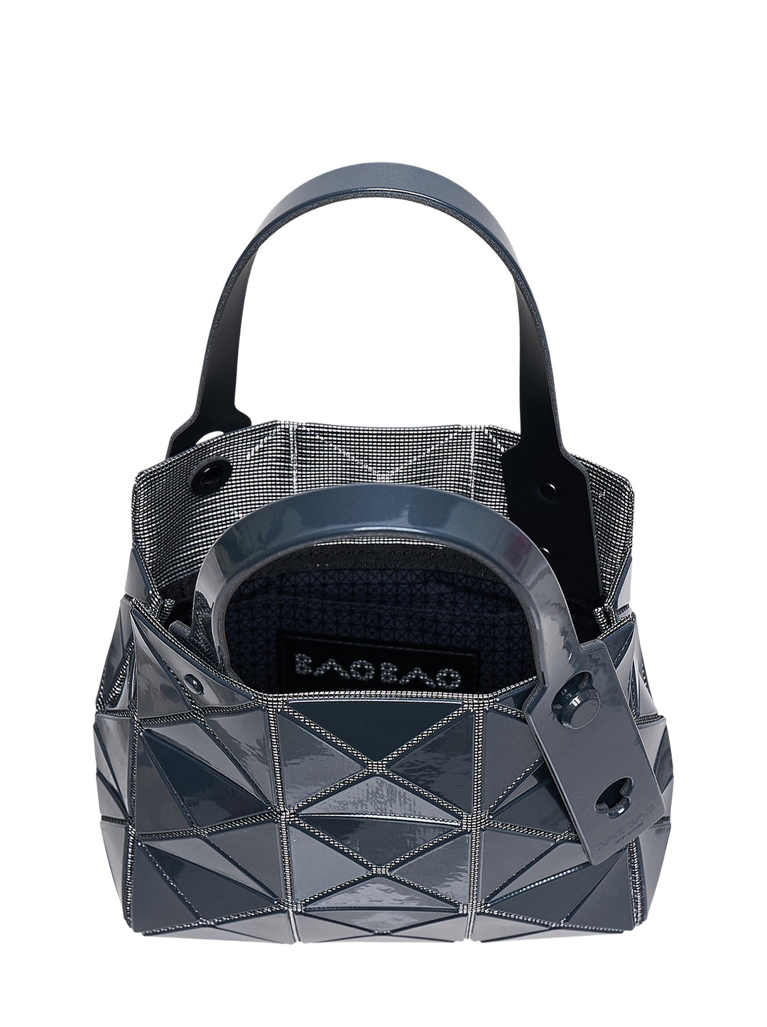 Bao Bao Issey Miyake Carat Small Top Handle bag in midnight navy with geometric triangular prism panels outlined in metallic silver ribbing and a single structured top handle - view 3
