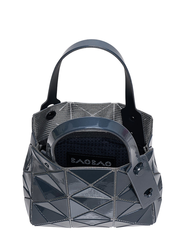 Bao Bao Issey Miyake Carat Small Top Handle bag in midnight navy with geometric triangular prism panels outlined in metallic silver ribbing and a single structured top handle - view 3