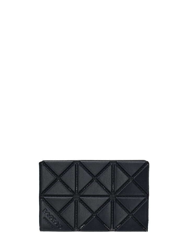 Black Twinkle card case by Bao Bao Issey Miyake with geometric raised triangular tiles and embossed logo