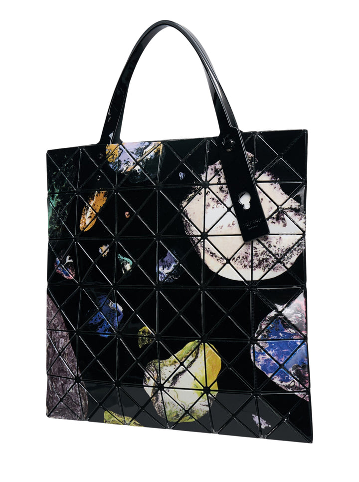 Bao Bao Issey Miyake Cosmic Tote in multicolour abstract print with signature geometric triangular panel construction and black patent handles - view 2