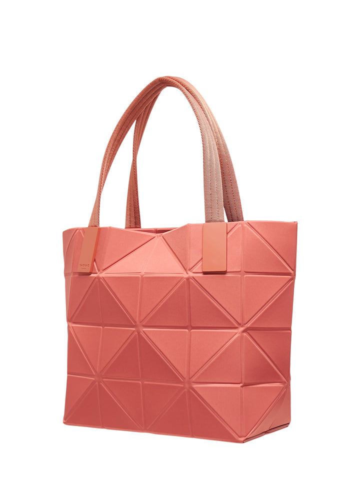 Bao Bao Issey Miyake Track small tote bag in coral with geometric triangle pattern and woven top handles - view 2