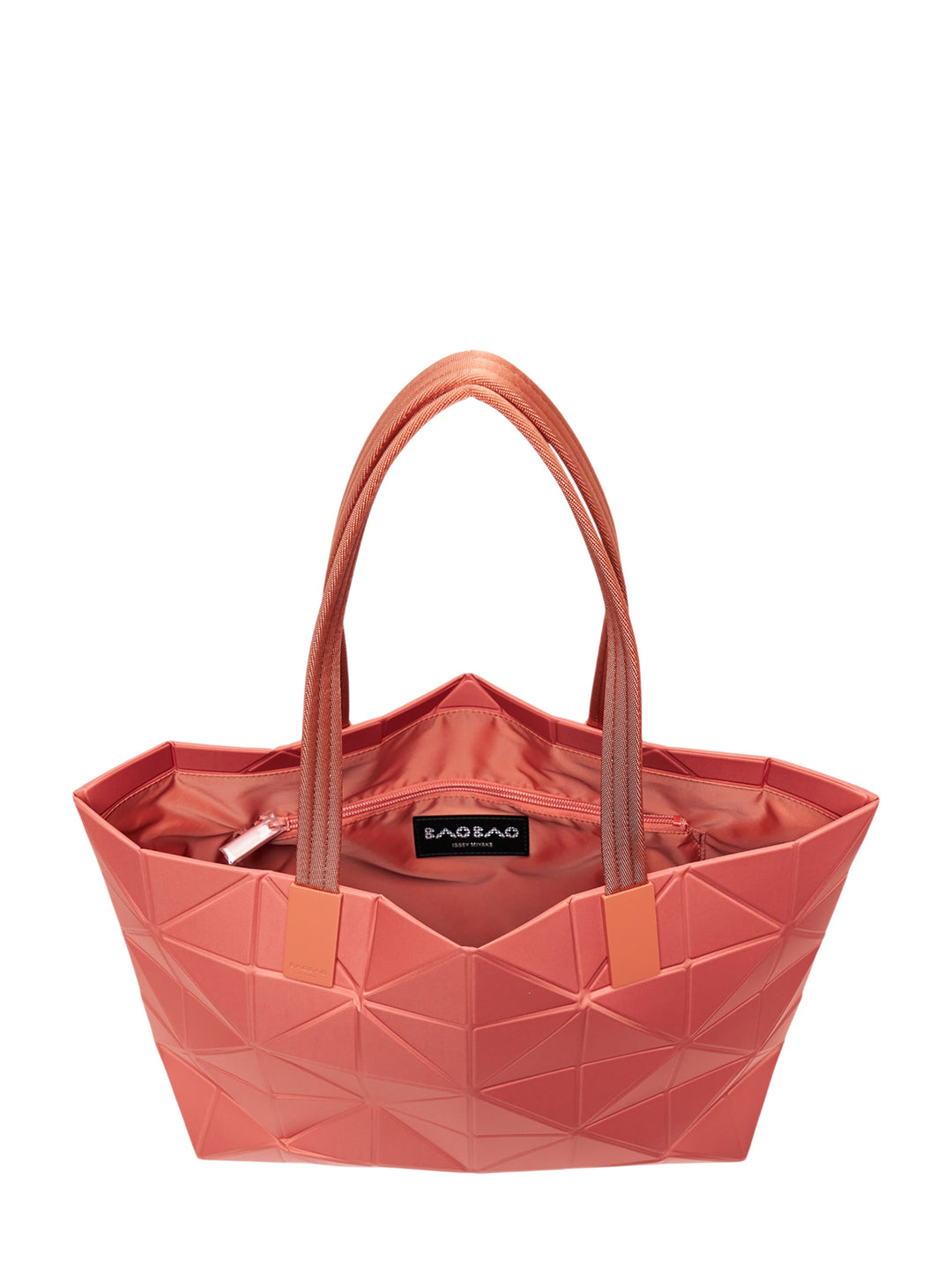 Bao Bao Issey Miyake Track large tote bag in coral with geometric triangle panels and woven shoulder straps - view 3