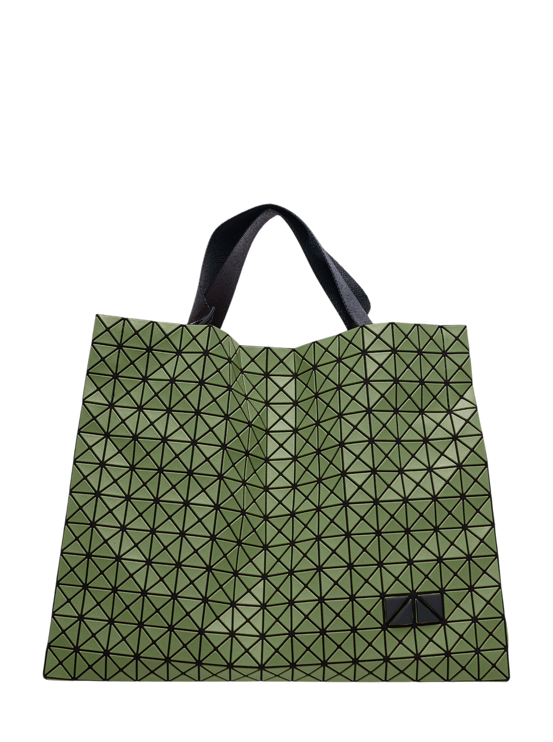 Bao Bao Issey Miyake Cart Mini tote bag in sage green with geometric triangular tile pattern and dark woven handles