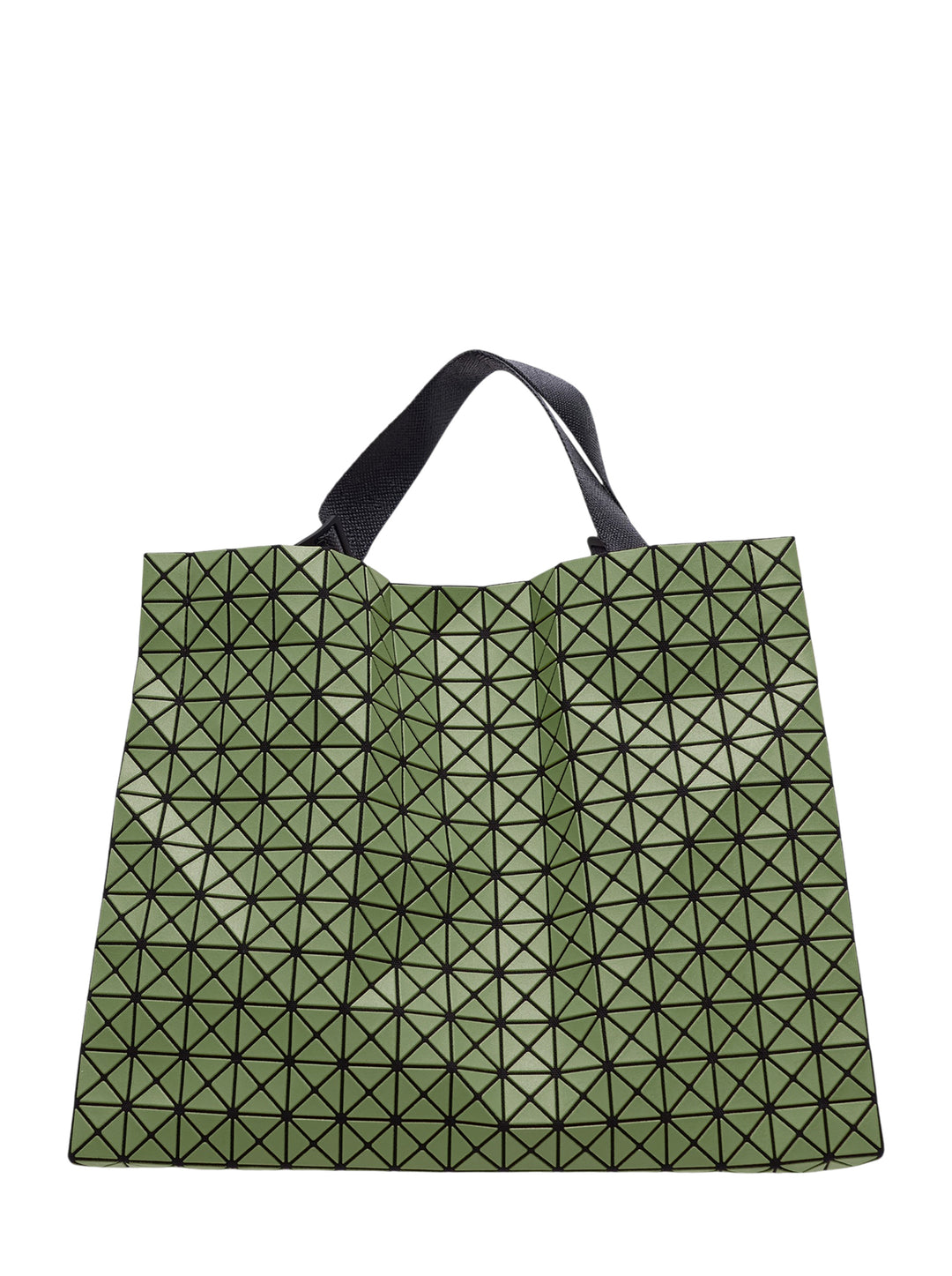 Bao Bao Issey Miyake Cart Mini tote bag in sage green with geometric triangular tile pattern and dark woven handles - view 2