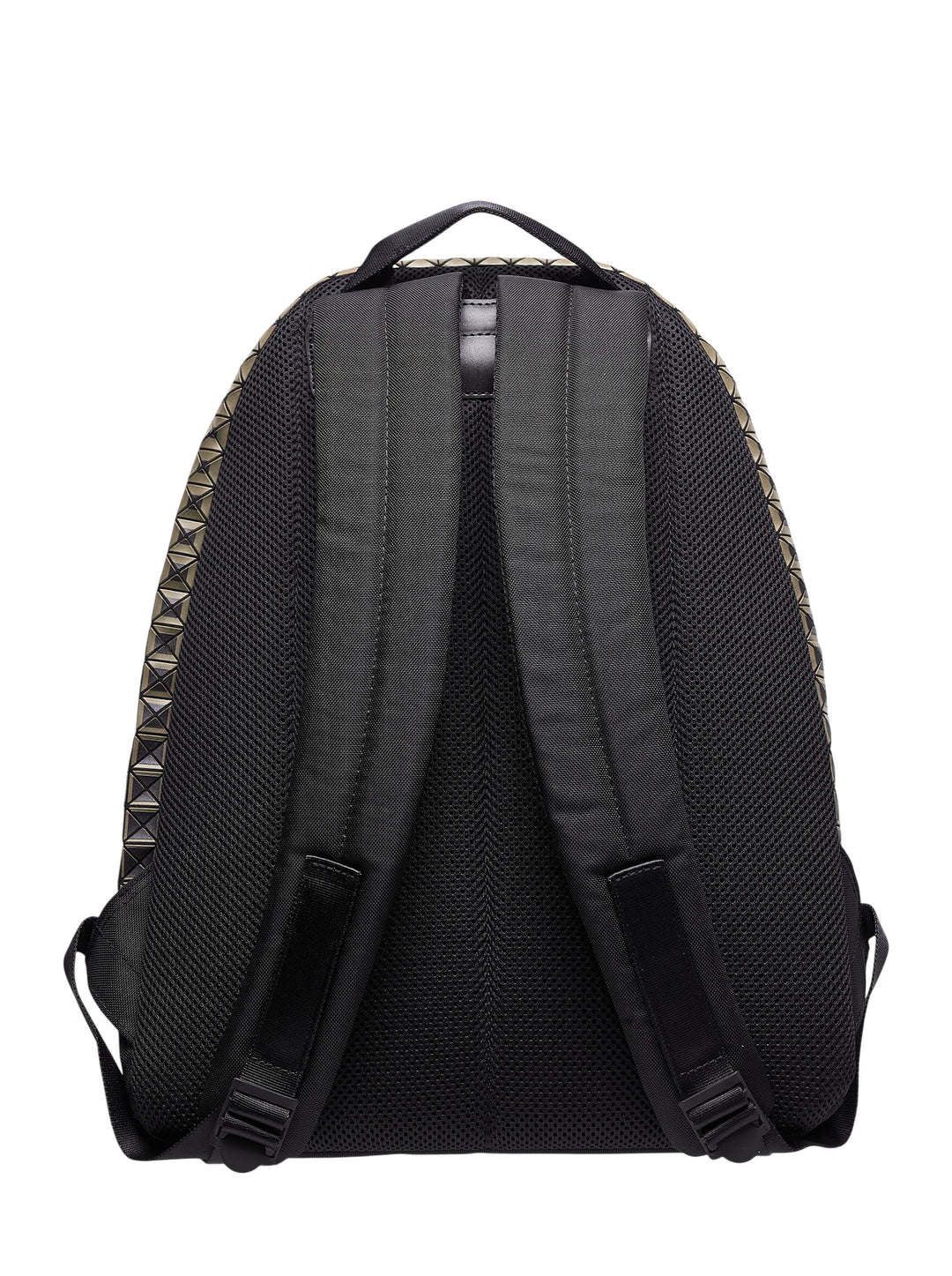 Bao Bao Issey Miyake Daypack Gradual backpack with gold-to-black geometric triangular tile panels, front zip pocket, and black textile base - view 2