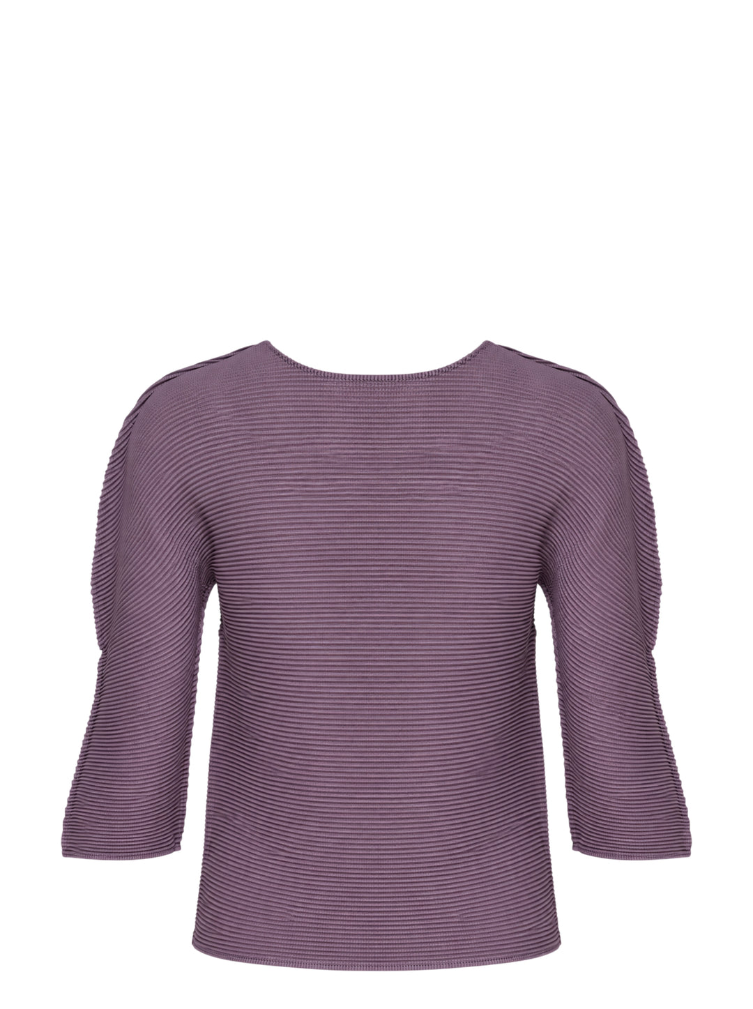me Issey Miyake Stretch Pleats 4 top in mauve with fine horizontal pleating, round neckline and three-quarter sleeves - view 2