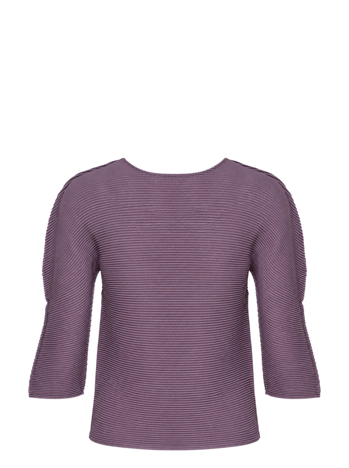 me Issey Miyake Stretch Pleats 4 top in mauve with fine horizontal pleating, round neckline and three-quarter sleeves - view 2