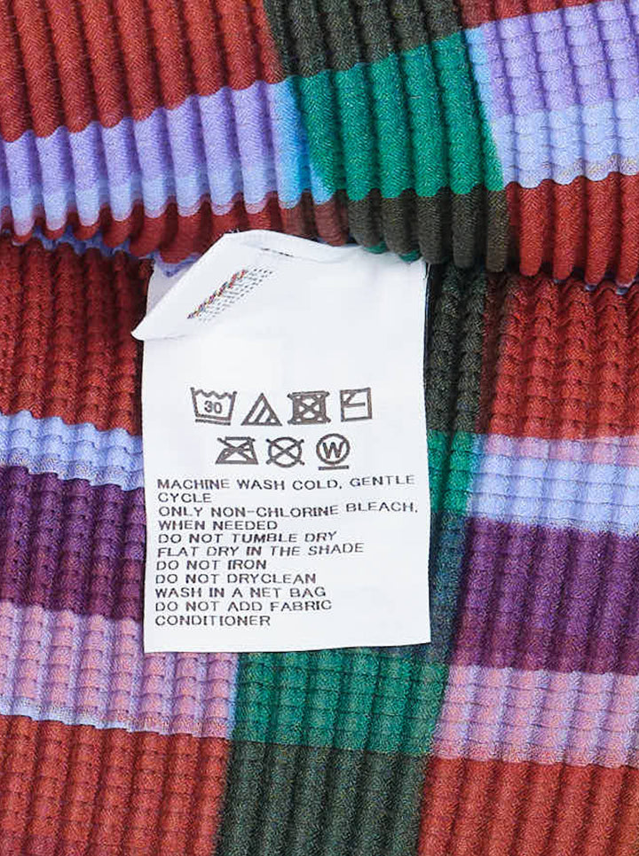 me Issey Miyake Tape Check pleated short-sleeve top with funnel neck and multicolour check print in red, purple, green, yellow and lilac - view 3