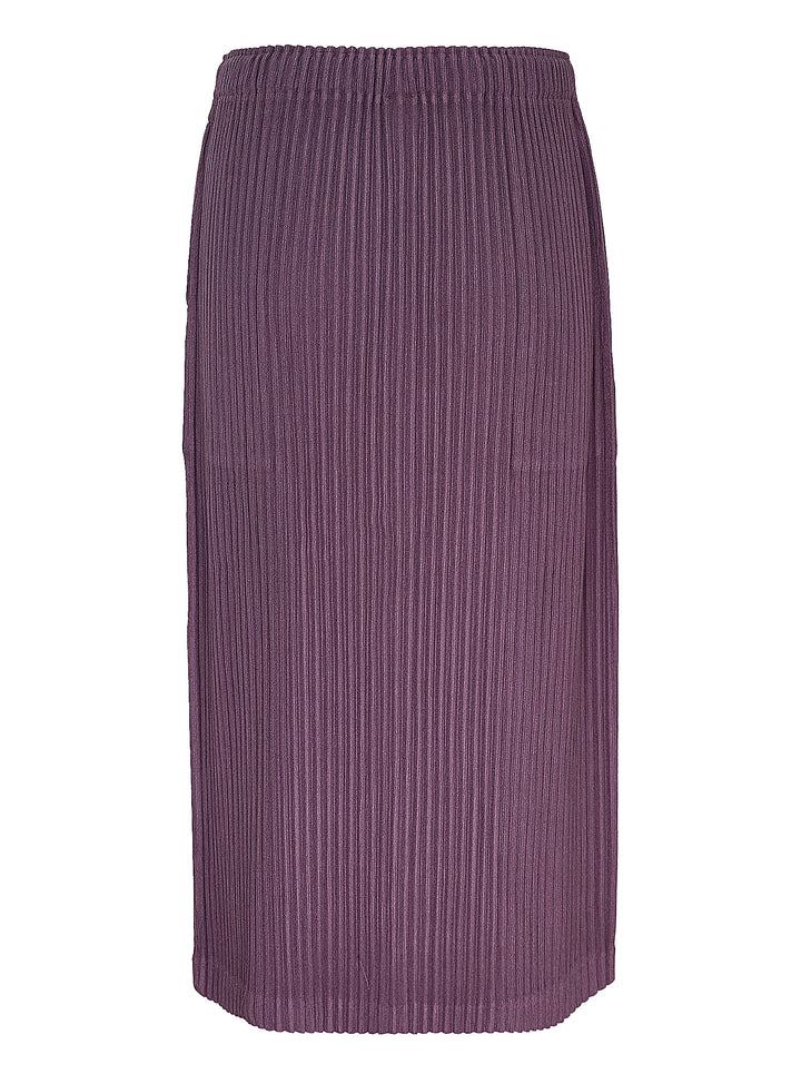 me Issey Miyake Corduroy Pleats midi skirt in plum purple with fine vertical ribbed pleats and an elasticated waistband, shown front view - view 2