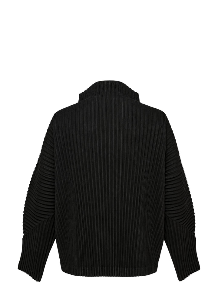 me Issey Miyake Corduroy Pleats black pleated cardigan with funnel neck, button front and paneled dolman sleeves - view 2