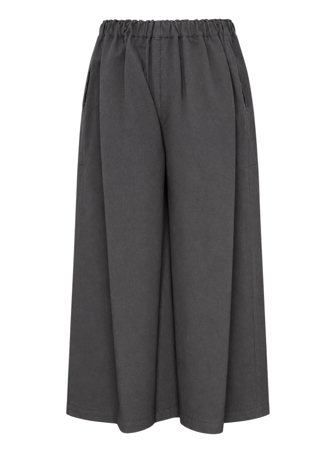 me Issey Miyake PINA CLOTH wide-leg pants in charcoal grey with a wrap-front panel, elasticated waist, and patch pockets - view 2