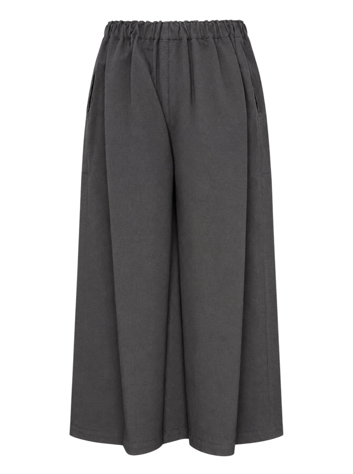 me Issey Miyake PINA CLOTH wide-leg pants in charcoal grey with a wrap-front panel, elasticated waist, and patch pockets - view 2