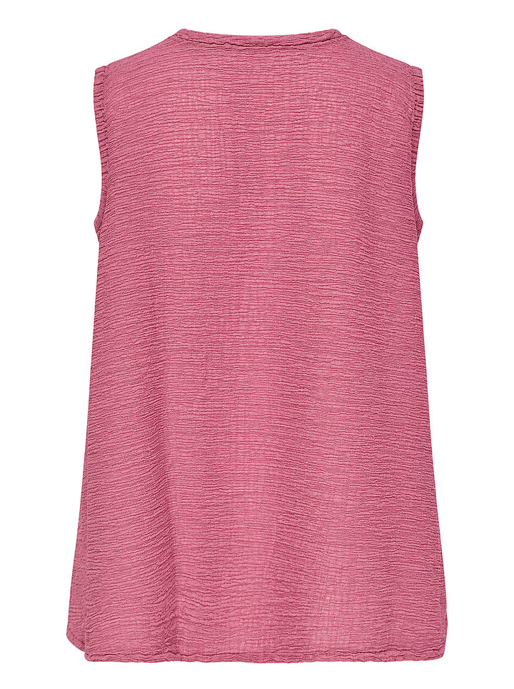 me Issey Miyake sleeveless tunic in textured polycotton crepe with ruffled centre-front seam and round neckline - view 2