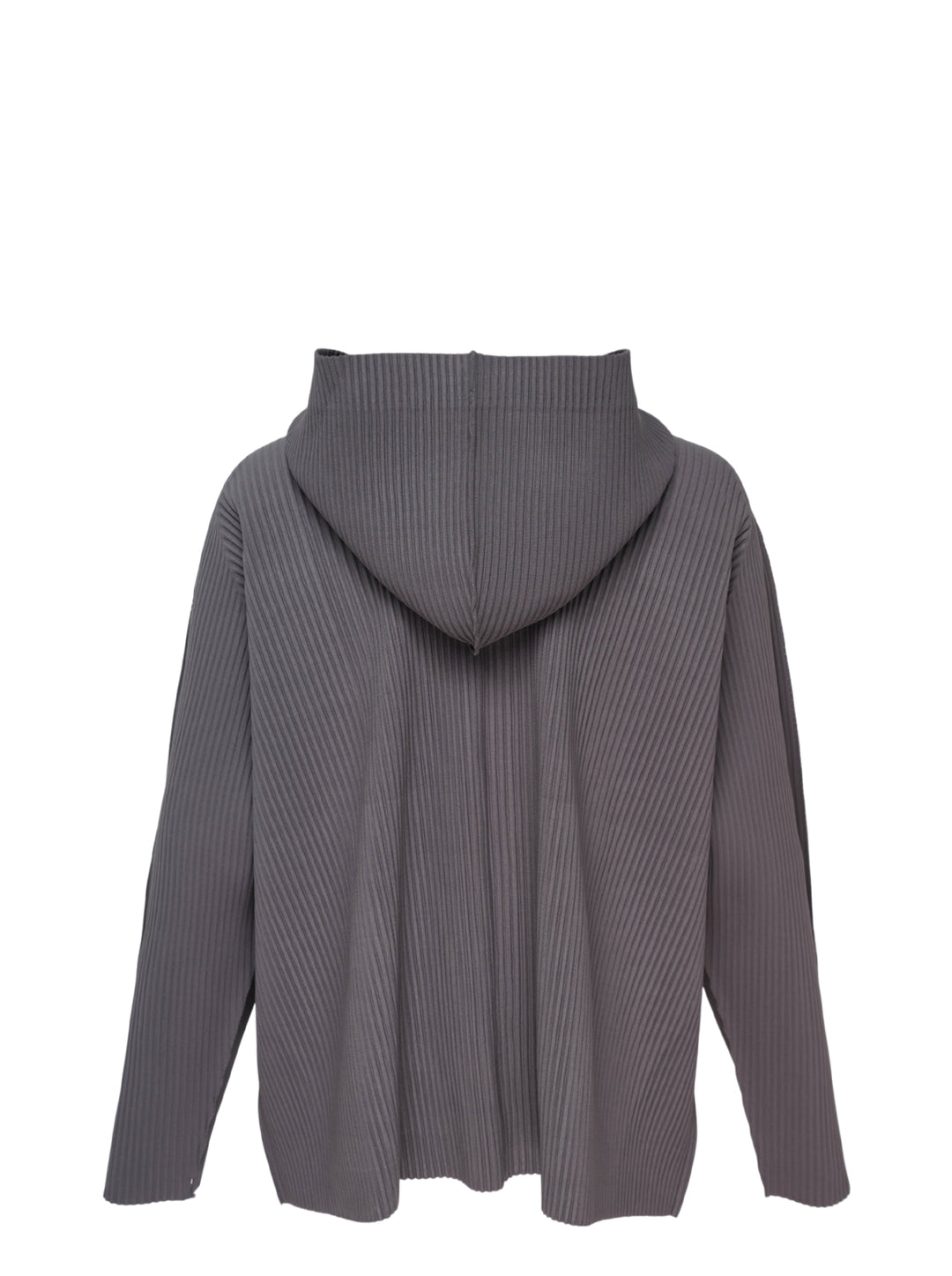 me Issey Miyake Fine Knit Pleats Color 2 blouson in slate grey, featuring vertical pleating, an attached hood, and tonal snap button-front closure - view 2