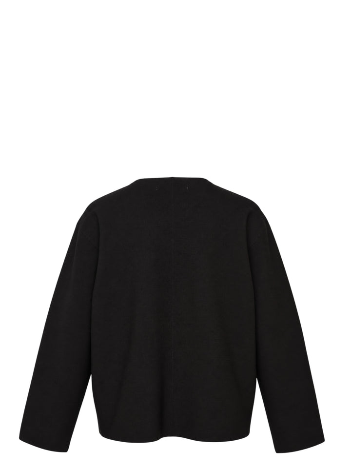 me Issey Miyake Solid Knit jacket in black with a collarless neckline, button-through front and wide sleeves - view 2